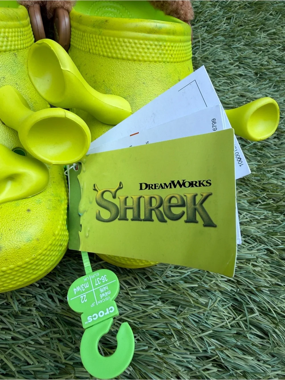 NEW SHRECK CROCS Kids' Fuzzy-Lined Clogs in Neon Yellow with Brown Trim